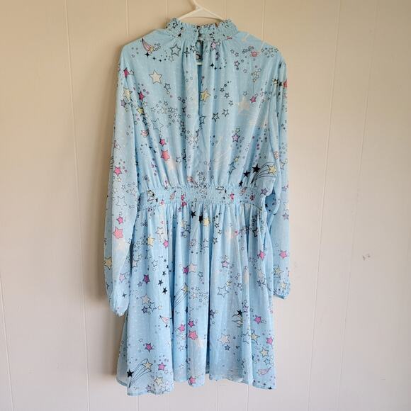 Torrid Mini Clipdot Blouson Sleeve Mock Neck Skater Dress - Picture 3 of 4